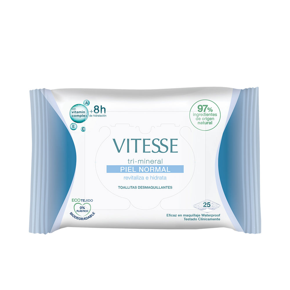 Lenços demaquilantes TRI-MINERAL para pele normal, 25 unidades.