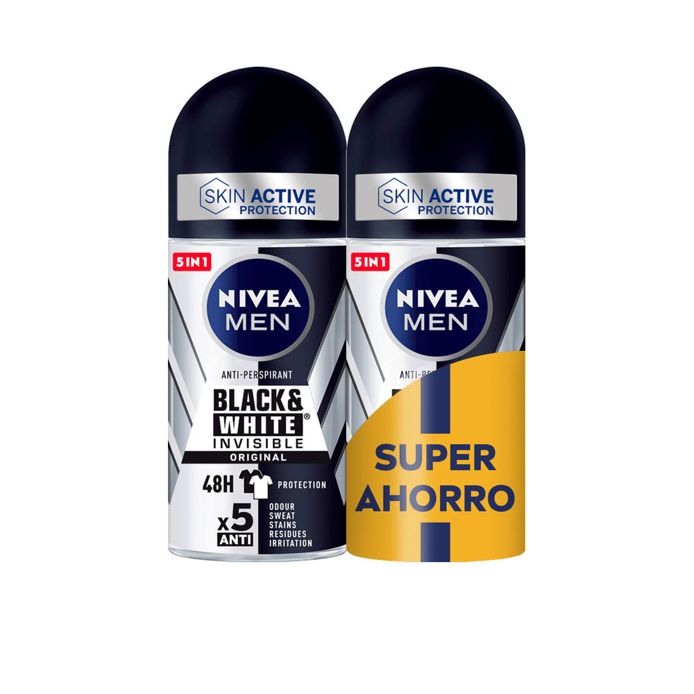 Desodorante roll-on INVISÍVEL ORIGINAL PRETO E BRANCO PARA HOMENS, pacote com 2 x 50 ml